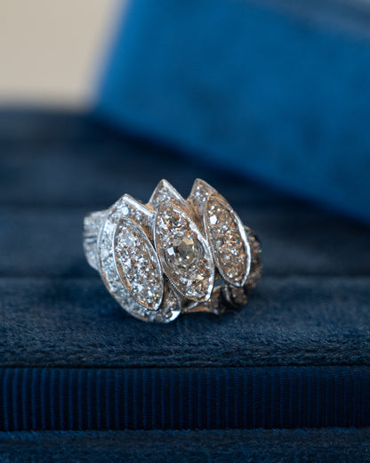 .25 Vintage Old European Diamond Cocktail Ring Palladium