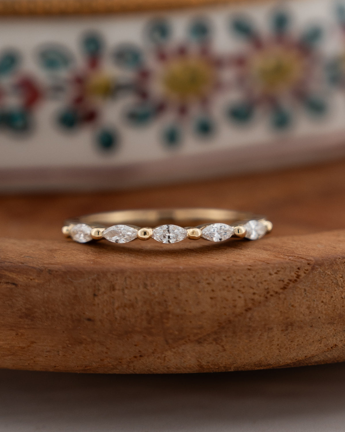 .22 Marquise Diamond Five Stone Wedding Band 14k Yellow Gold