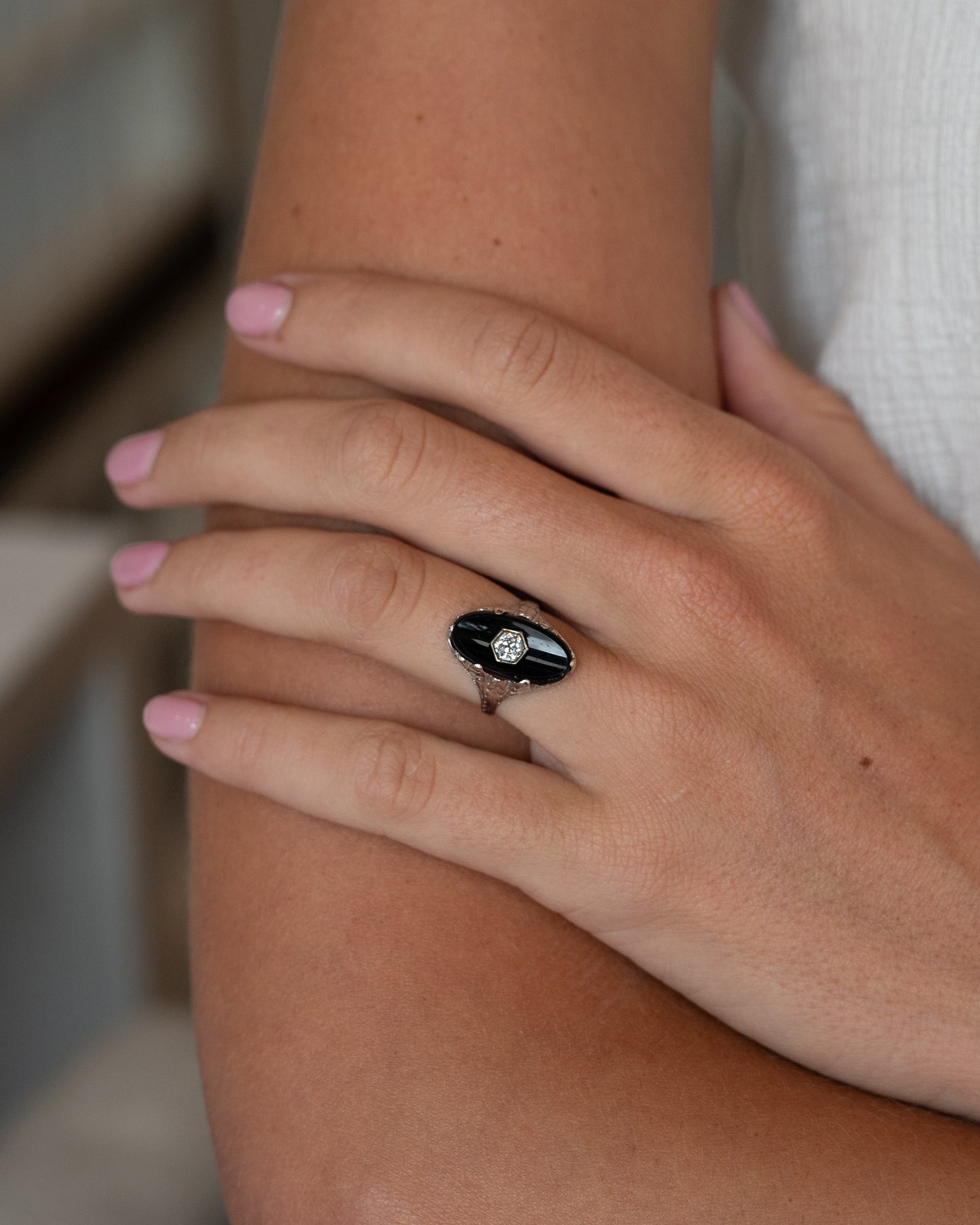 .25 Art Deco Diamond & Onyx Cocktail Ring 14k