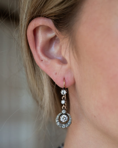 1.24 Antique Victorian Diamond Earrings 14k & Sterling Silver
