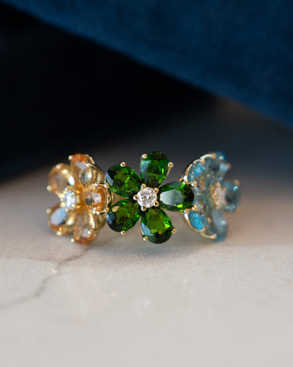 6.24 Pear Cut Gemstone Flower Ring 14K Yellow Gold