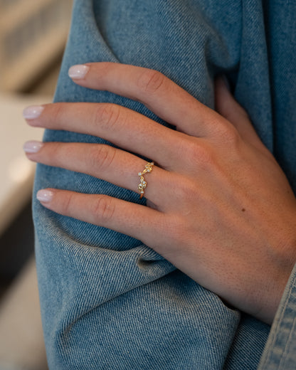 .05 Diamond Leaf Contour Stacking Band 14k Yellow Gold