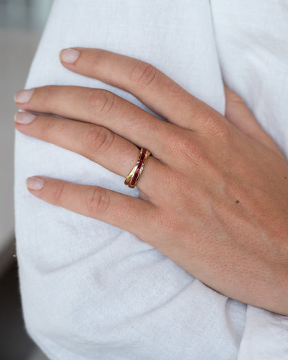 Ruby Baguette Bypass Stacking Ring 18k