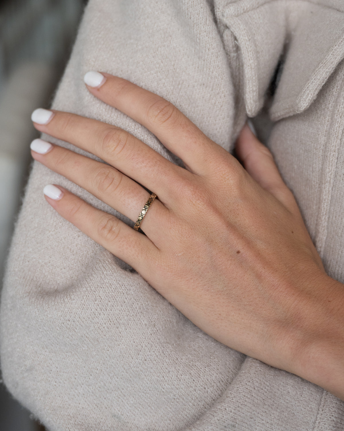 Cross Hatch Black Enamel Stacking Ring 14k