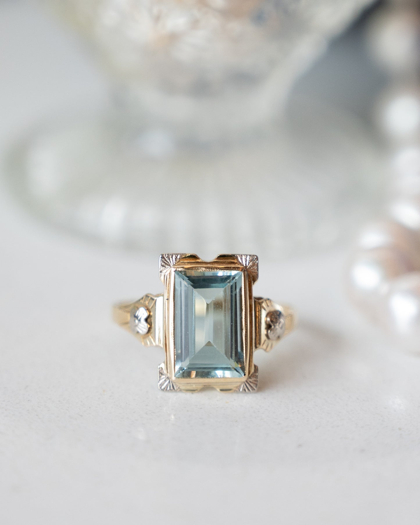 1.65 Antique Art Deco Aquamarine Cocktail Ring 14k