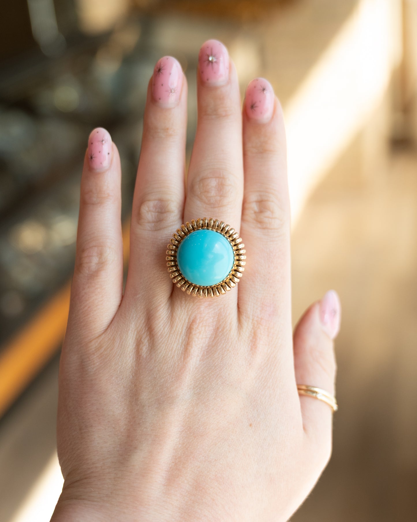 24.00 Vintage Mid-Century Turquoise Cocktail Ring 14k