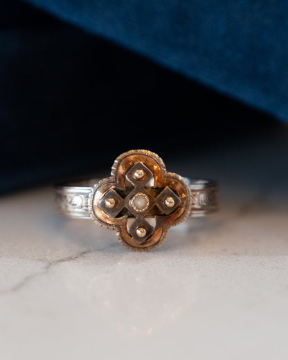 Antique Victorian Pearl Mourning Cocktail Ring 12k Rose Gold
