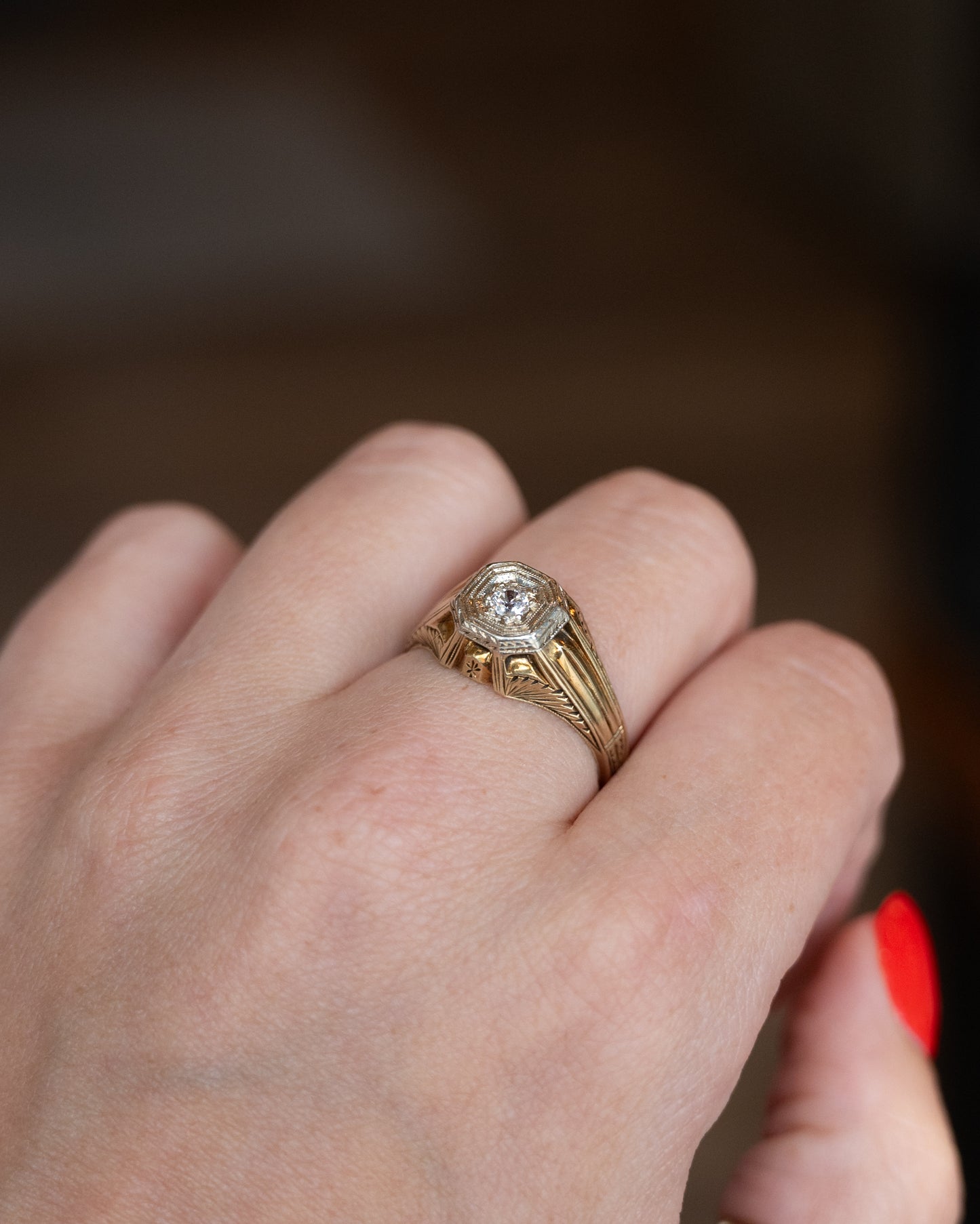 .18 Vintage Retro Men's Diamond Ring Two-Tone 14k