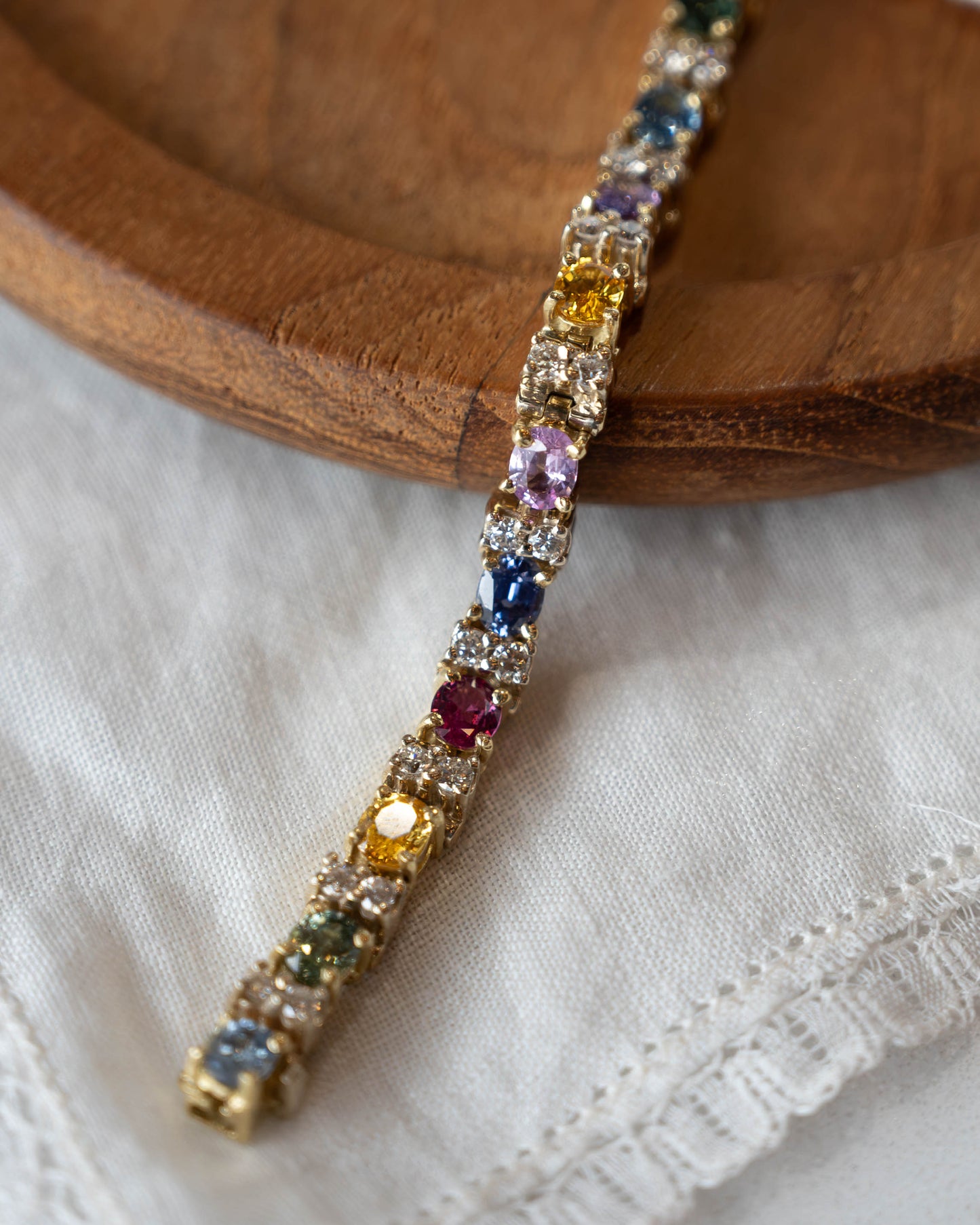 8.36 Rainbow Sapphire & Diamond Bracelet 18k Yellow Gold