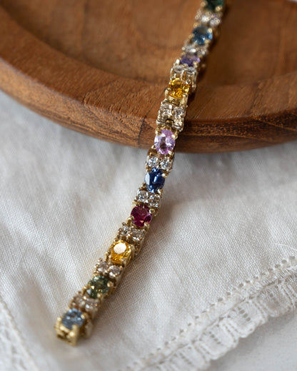 8.36 Rainbow Sapphire & Diamond Bracelet 18k Yellow Gold