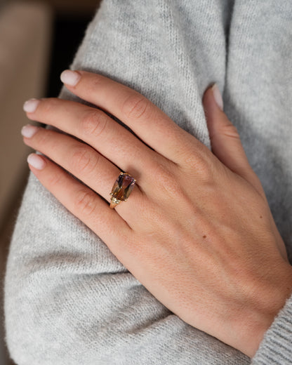 5.94 Cushion Ametrine Cocktail Ring 14k Yellow Gold