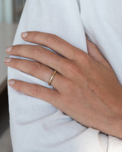 Star Engraved Stacking Wedding Band 14k Yellow Gold