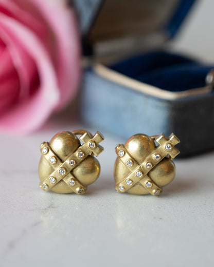 Kieselstein-Cord Heart Cross Diamond Stud Earrings 18k