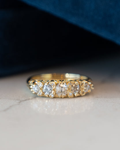 .94 Victorian Antique Old Mine Diamond Five Ring 18k