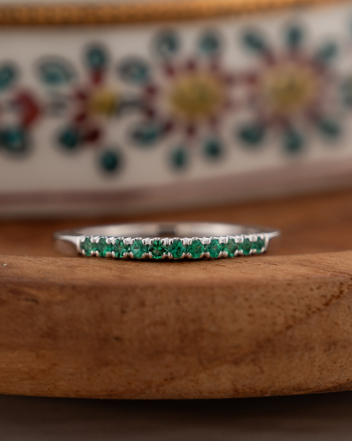 .22 Emerald Wedding Band 14k White Gold