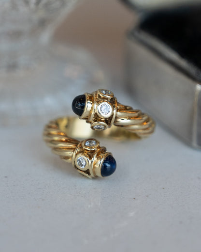 David Yurman Diamond & Sapphire Cable Ring 14k