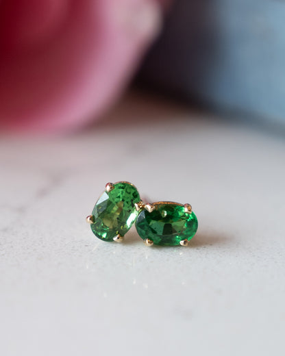 1.20 Tsavorite Garnet Oval Stud Earrings 14k Yellow Gold