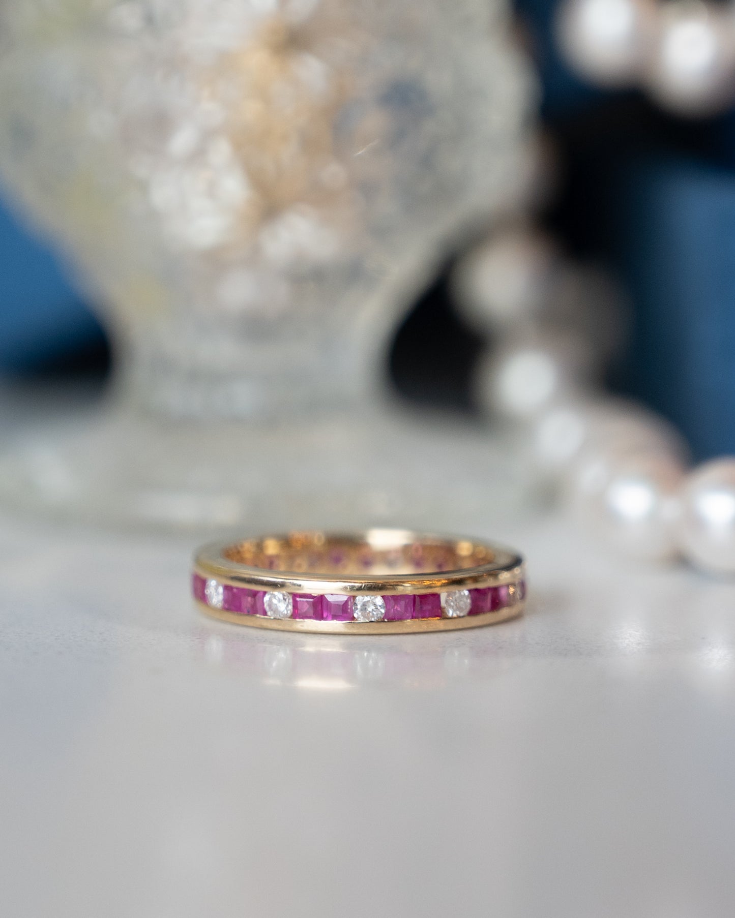 1.16 Ruby & Diamond Eternity Wedding Band 14k Yellow Gold