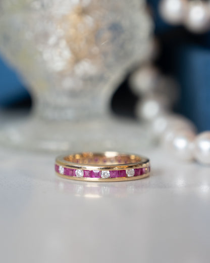 1.16 Ruby & Diamond Eternity Wedding Band 14k Yellow Gold