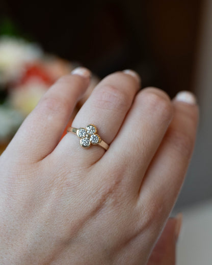 .77 Diamond Cluster Right Hand Ring 14k Yellow Gold