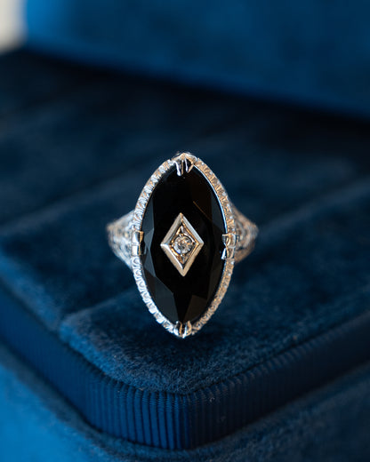 .03 Art Deco Diamond Cocktail Ring 14K White Gold