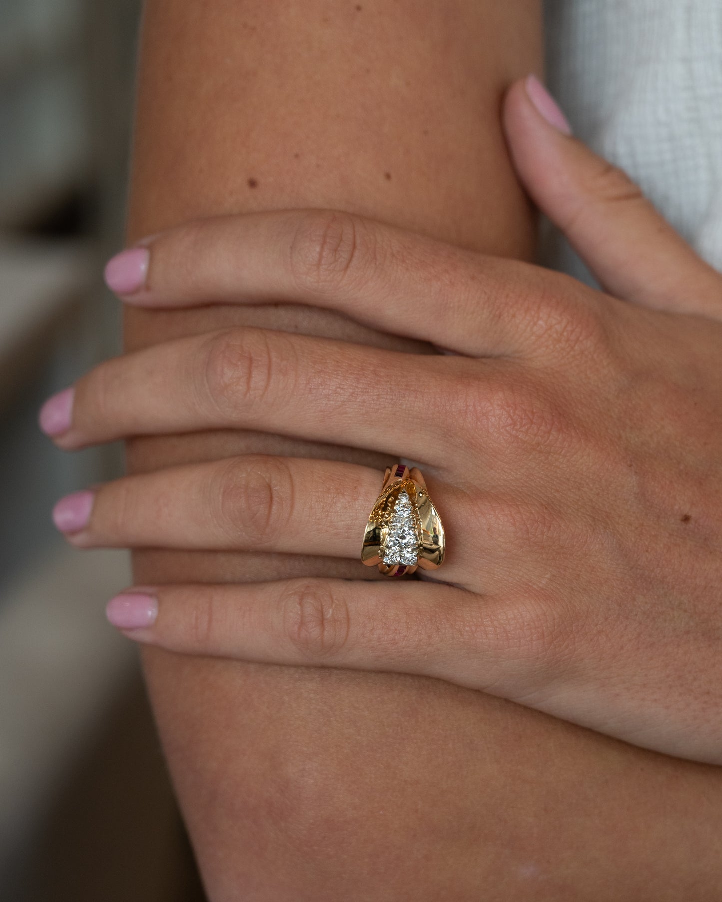 .64 Vintage Retro Diamond & Ruby Cocktail Ring 14k