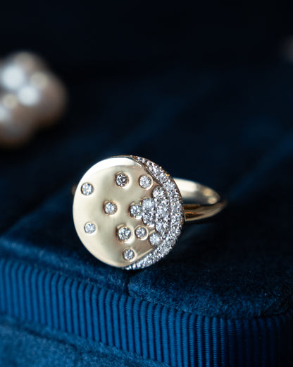 Celestial Diamond Moon & Stars Cocktail Ring 14k