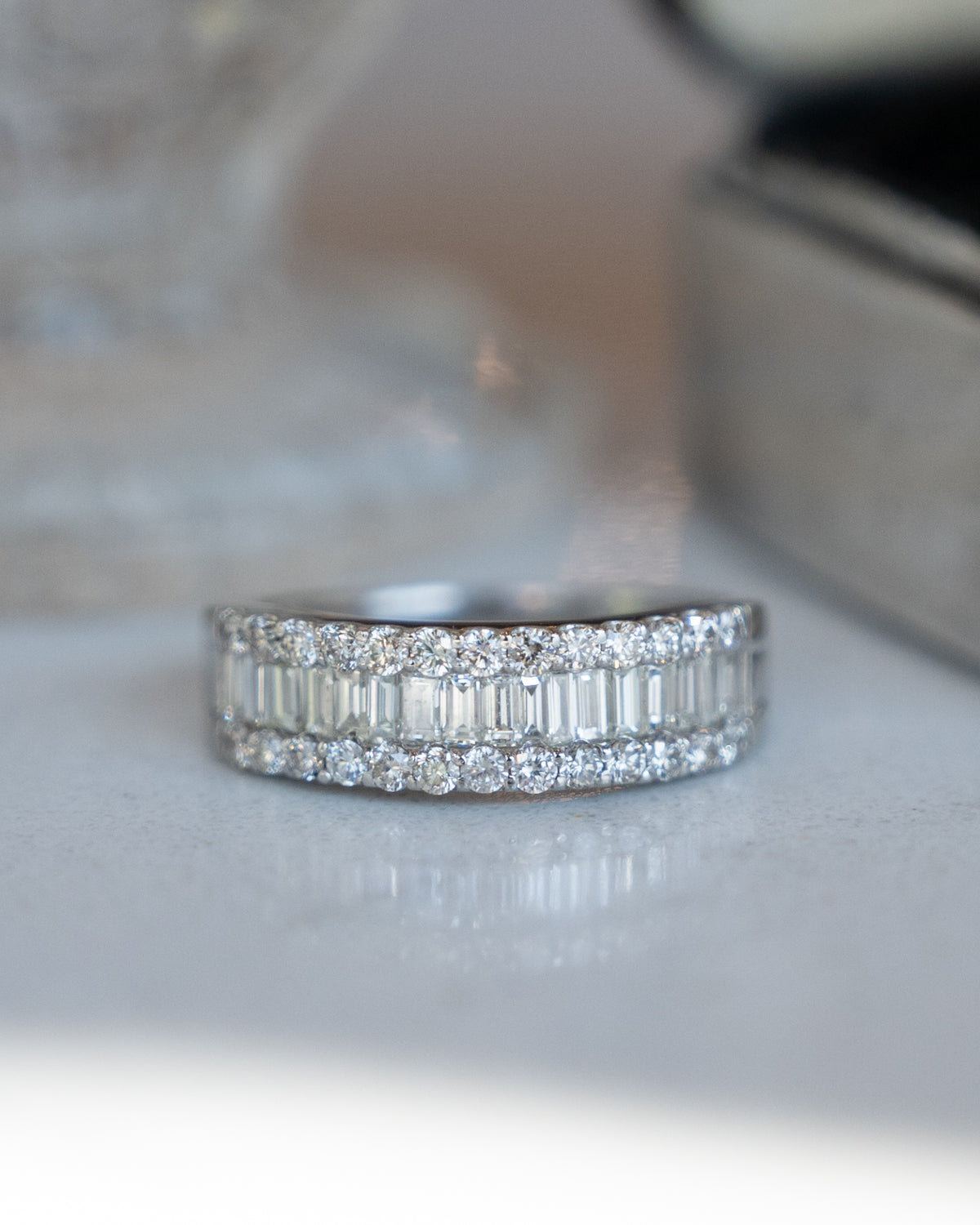 1.00 Baguette & Round Diamond Stacking Ring Platinum