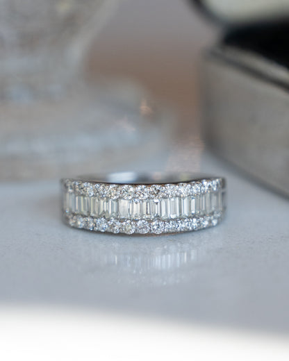1.00 Baguette & Round Diamond Stacking Ring Platinum