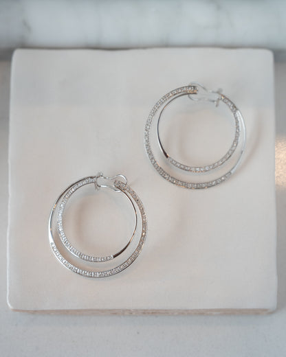 .43 Diamond Double Hoop Earrings 14k White Gold
