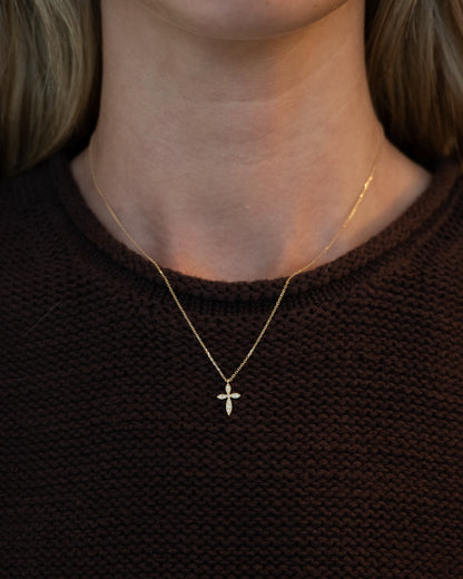 .08 Diamond Cross Pendant Necklace 14k Yellow Gold