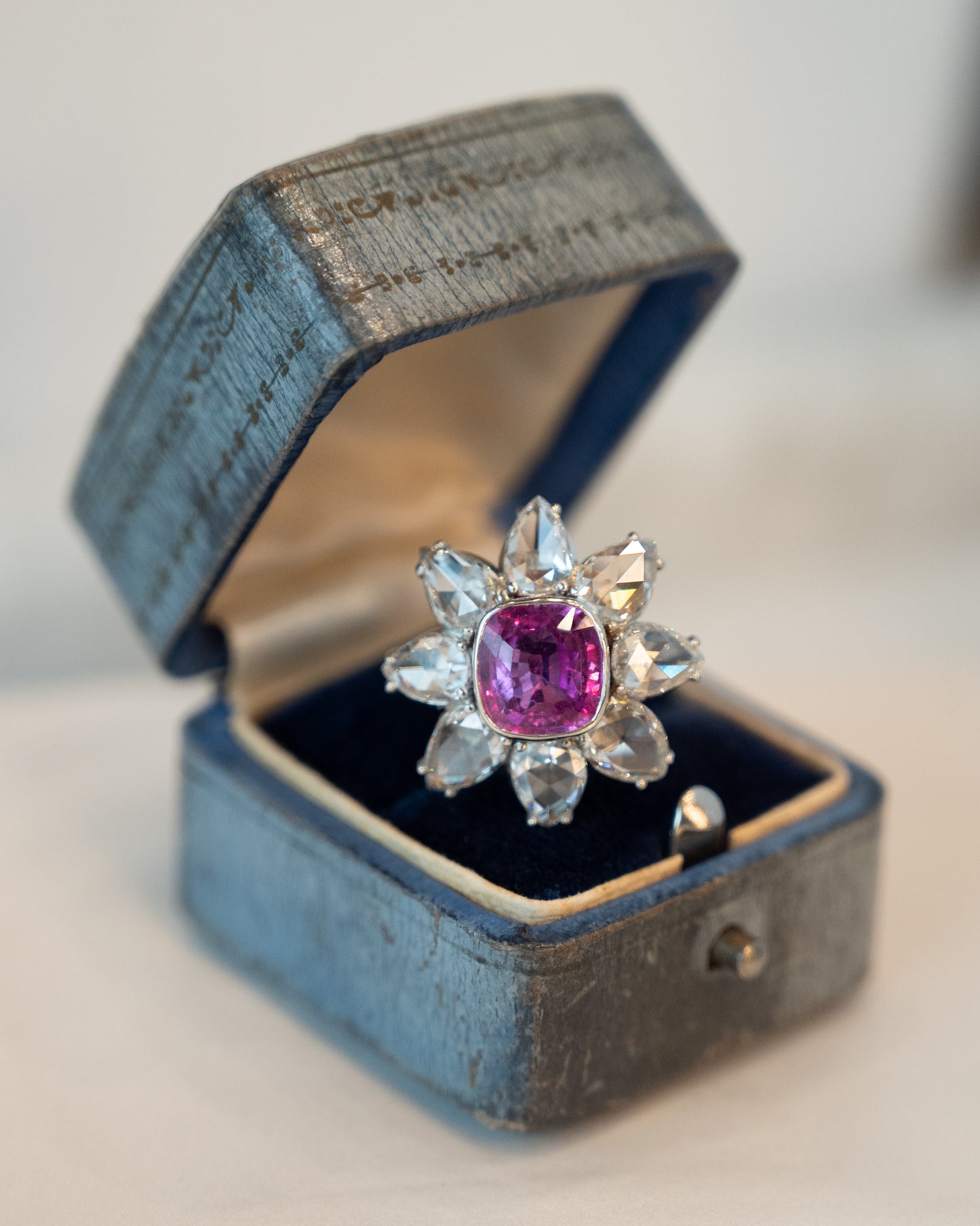 3.97 Pink Sapphire & Diamond Halo Cocktail Ring Platinum