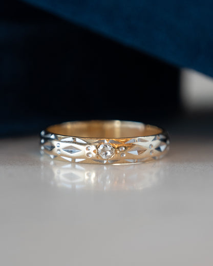 .11 Vintage Diamond Engraved Wedding Band Two-Tone 14k
