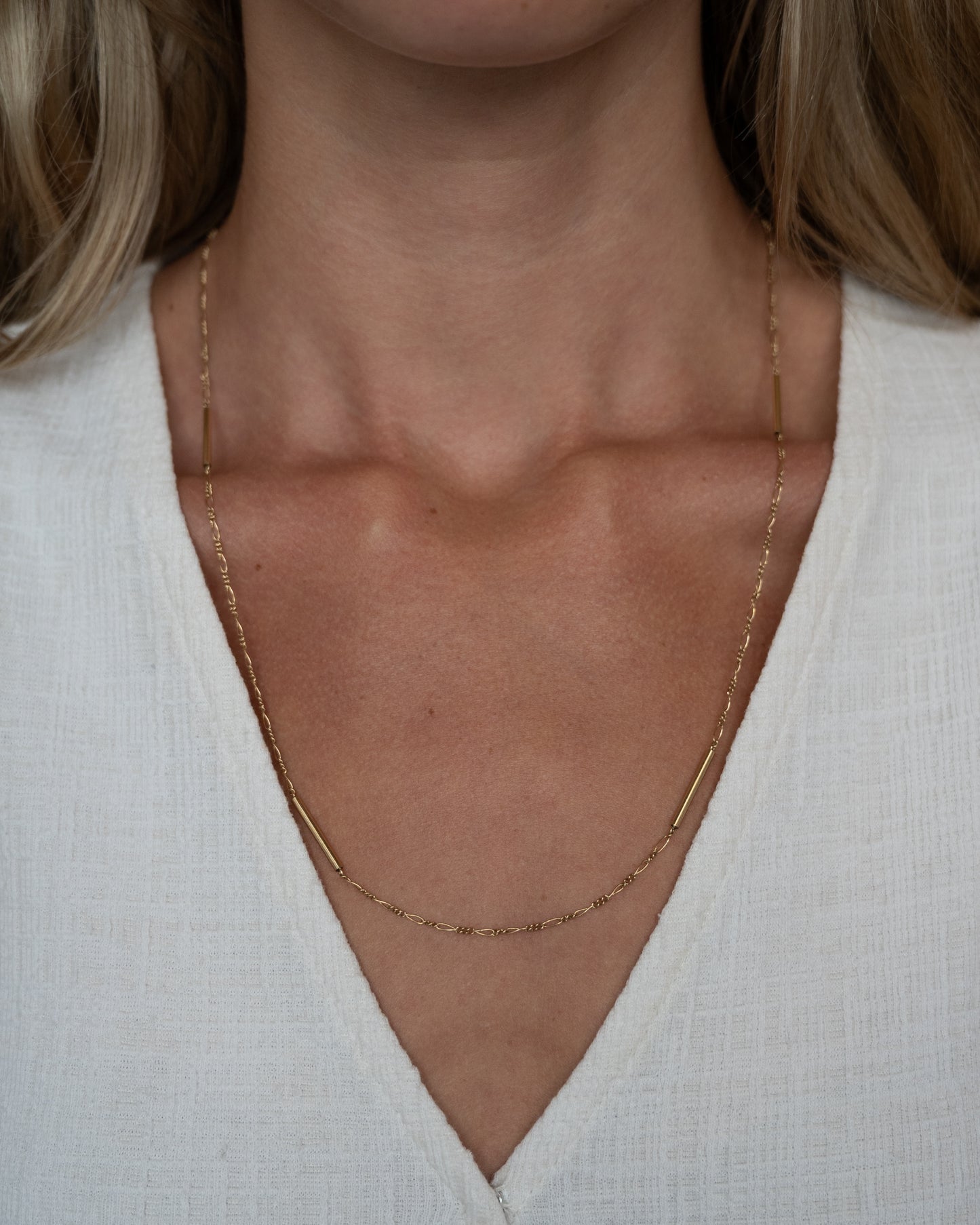 Vintage Mid-Century Figaro Chain Necklace 14k Yellow Gold
