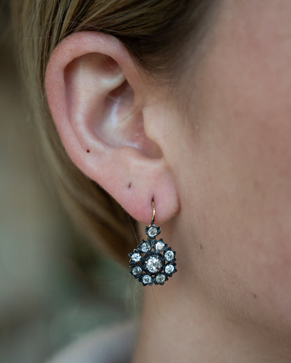 .76 Victorian Diamond Cluster Drop Earrings 14k