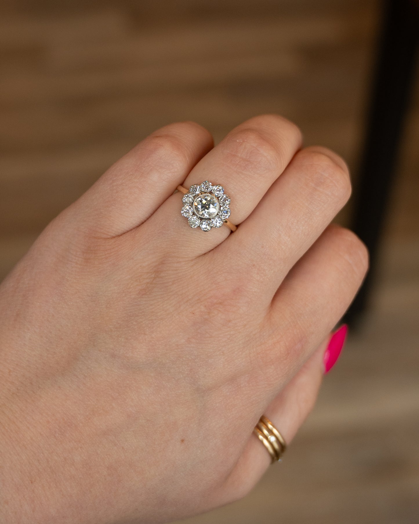 1.18 GIA Diamond Halo Engagement Ring Platinum & 18k