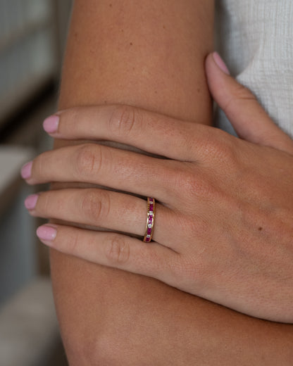 1.16 Ruby & Diamond Eternity Wedding Band 14k Yellow Gold