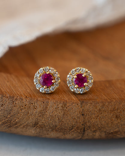 Ruby & Diamond Halo Stud Earrings 18k