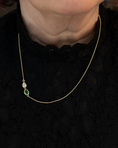 .51 Pear Diamond & Emerald Pendant Necklace 14k Gold