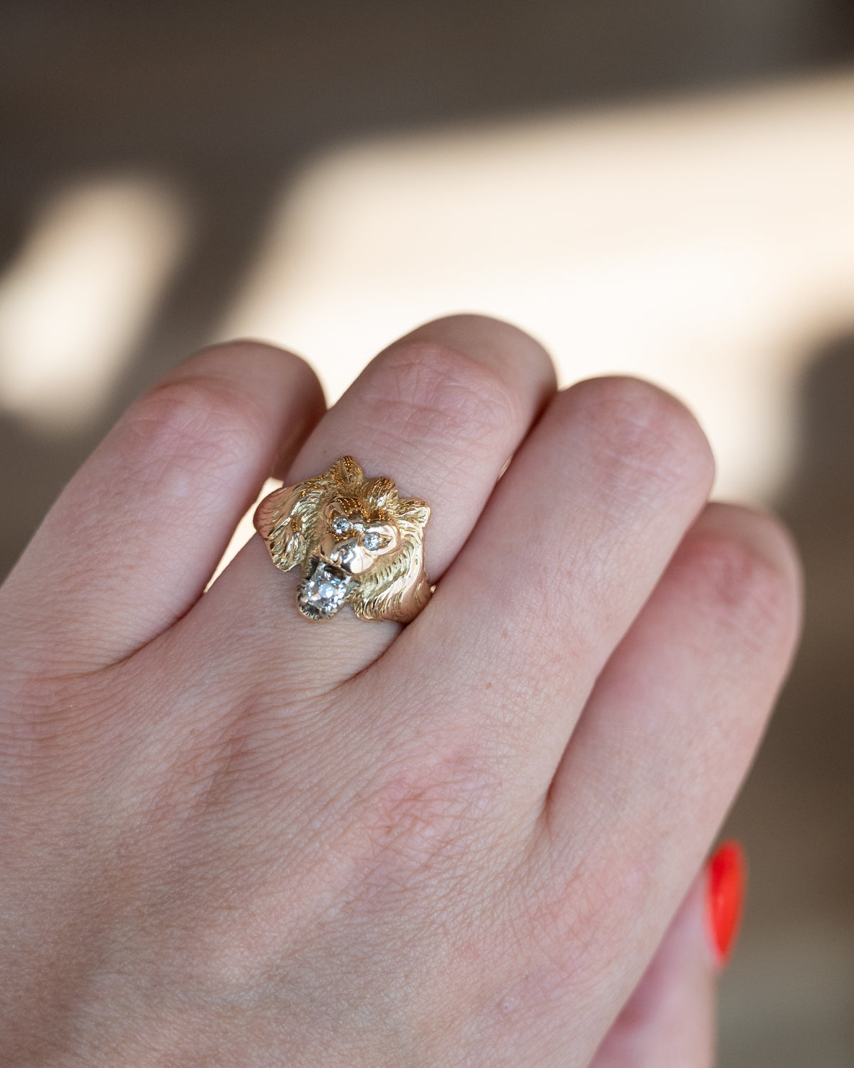 .36 Antique Victorian Diamond Lion Cocktail Ring 14k