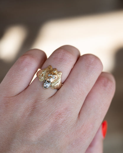 .36 Antique Victorian Diamond Lion Cocktail Ring 14k