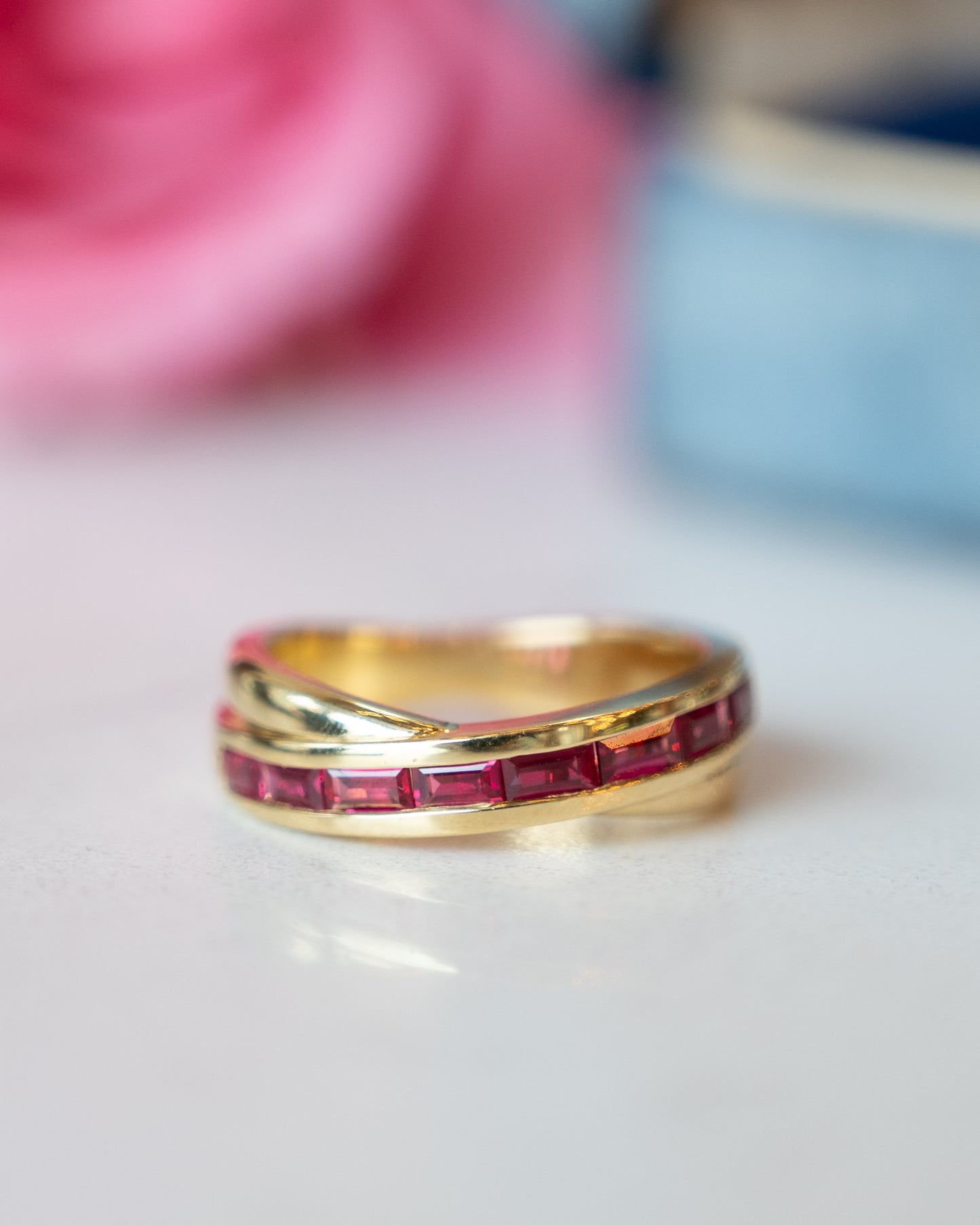 Ruby Baguette Bypass Stacking Ring 18k
