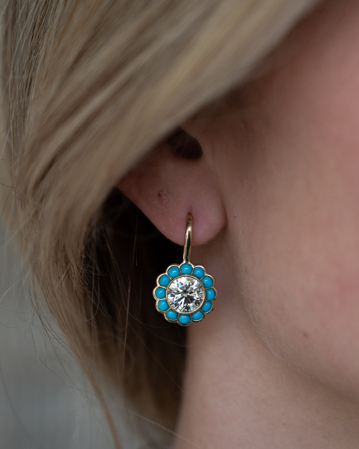 4.02 GIA Diamond & Turquoise Drop Earrings 18k