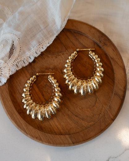 Scalloped Hoop Earrings 14k Yellow Gold