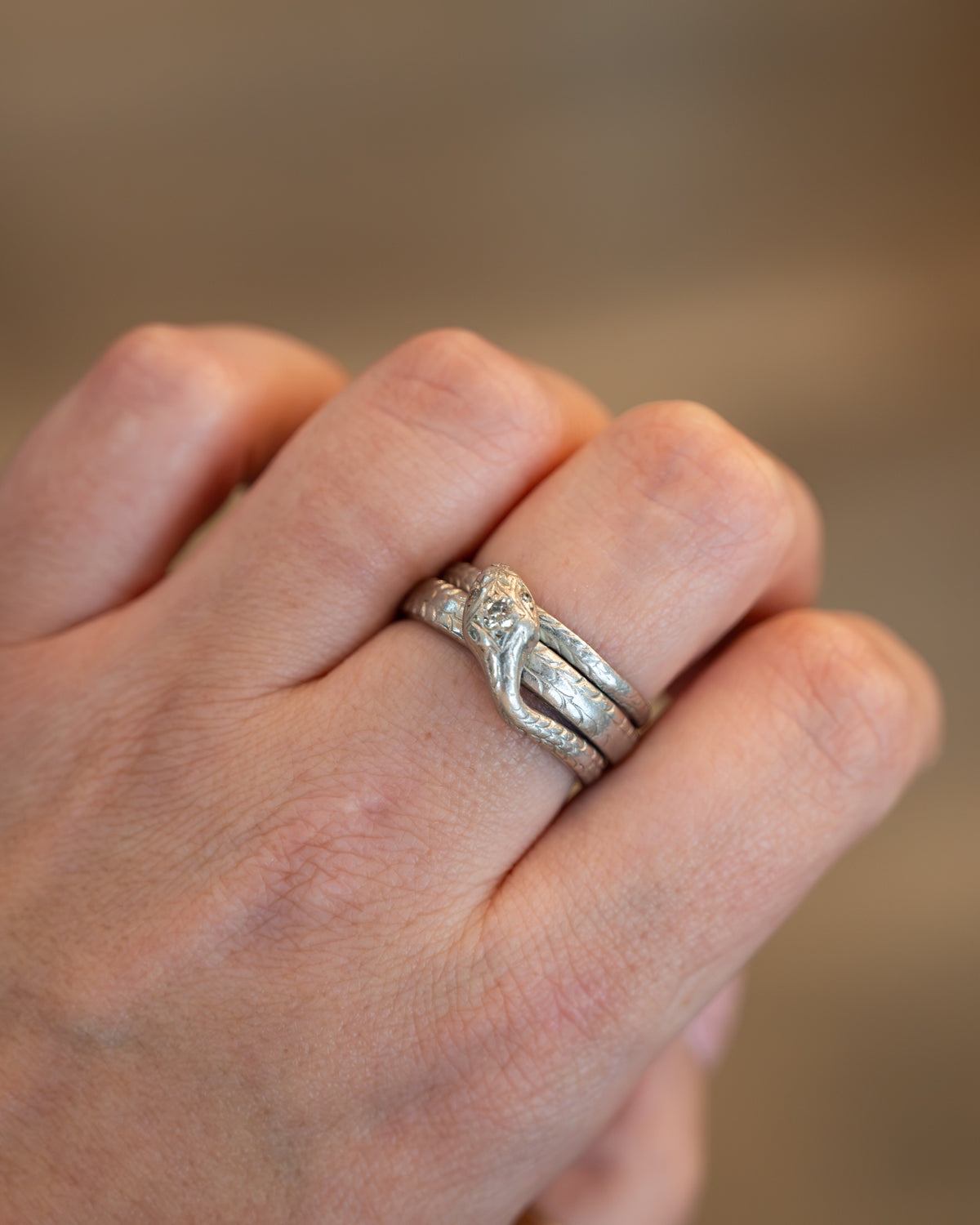 Men's Coiled Snake Diamond Ring Platinum