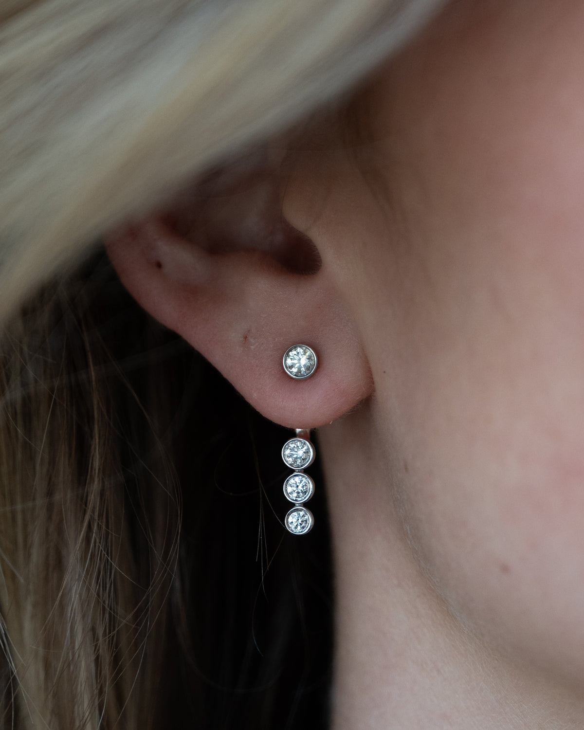 Diamond Stud Earrings w/ Diamond Jacket 14k White Gold