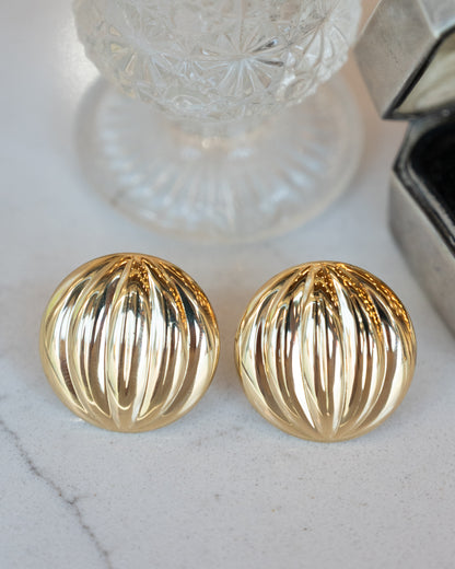 Ridged Circle Stud Earrings 18k Yellow Gold