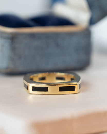 Square Black Enamel Stacking Ring 18k Yellow Gold