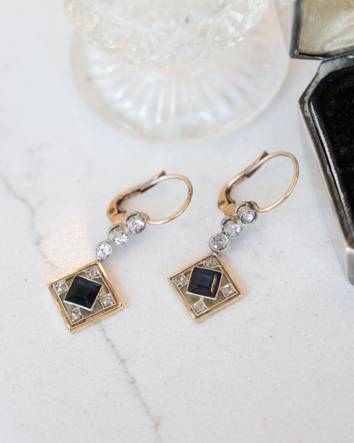 1.30 Antique Edwardian Sapphire & Diamond Drop Earrings 18k