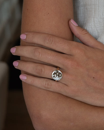 Celestial Diamond Moon & Stars Cocktail Ring 14k